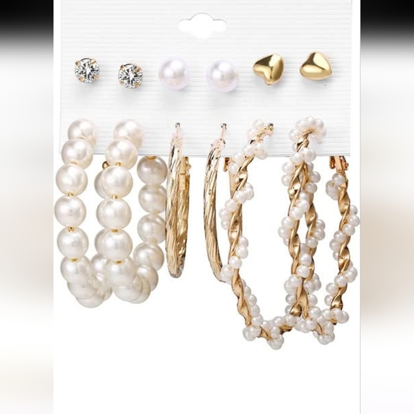 Zboro Bohemian Mixed Round Knot Heart Irregular Simulation Pearl Earrings Set - Picture 3 of 3